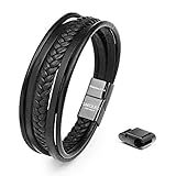 21cm Schwarz Männer-Armband Leder-Armreif Herren-Lederband Herrenarmreif Armschmuck Leder-Schmuck Herrenschmuck Armkette Flecht-Armband Leder-Wickelarmband Leder-Kette Armbändchen Men Leather Bracelet