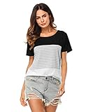 ISASSY Womens Casual Tops Kurzarm Rundhals Gestreifte Dreifache Farbe Block T-Shirts