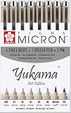 Yukama Sakura Pigma Art-Edition 8er-Set, 6 Pigma Micron Fineliner + 1 Pigma Brush Pinselstift + 1 Pigma PN Stift, Schwarz