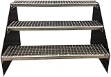 3 Stufen Standtreppe Stahltreppe freistehend Breite 90cm Höhe 63cm Anthrazitgrau / Robuste Außentreppe / Stabile Industrietreppe für den Außenbereich