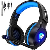 QcoQce Headset PC, Gaming Headset PS4 Xbox One 3.5mm Headset mit Noise Cancelling Mikrofon, LED-Licht, Bass Surround Sound, Kopfhörer für PC MAC Laptop IPad IPod Smartphone (Blau)