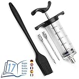 Lunata Bratenspritze mit Ebook Rezepten, Marinierspritze inkl. 2 Nadeln und Pinsel, Marinadenspritze zum Grillen, Braten, Pökeln