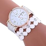 Hunpta Mode große Zifferblatt Glockenspiel Diamant Leder Armband Dame Womans Armbanduhr (Weiß)