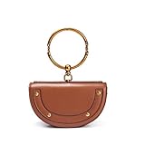Damen Umhängetaschen, echtes Leder Damen kleine Handtaschen Schultertaschen, Niet Metallring Halbmond Tasche,Black-21 * 8 * 13cm