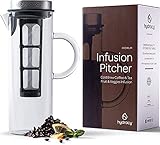 Hydracy Cold Brew Kaffee Kalt Zubereiter - Große Glas Karaffe 1,5L für Eiskaffee und Eistee mit Deckel aus Edelstahl und engmaschigem Filter - Bonus Obstaufguss-Schlauch für Aroma Wasser mit Früchten