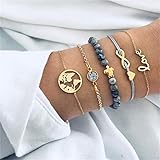 Yesiidor 5Pcs böhmisches mehrschichtiges Armband-Gesetzte Frauen-Mädchen-Art und Weise Vinatge Reizend Schildkröte-Korn-Liebes-Karten-Goldketten-Armband-Armband-Geschenk