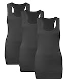 3x Damen Tanktop Racerback - Beach Top - Tank Tops - 3er Pack Ringertop - Ringerrücken - Longtop - Trägertop - TShirt - 3er Pack - 3x Schwarz - Gr. 36-38 (S-M)