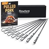 Rawford Grillspieße - 8er Set Schaschlikspieße aus hochwertigem Edelstahl - Extrem widerstandsfähige Spieße - inklusive Pflege- & Benutzungsanleitung + gratis Schaschlik Rezept (8 Stück)