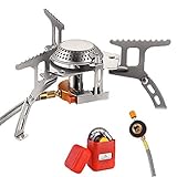 Hikenture Gaskocher mit Piezozündung, Gas Campingkocher für Coleman Primus All Schraubkartusche ! Adapter nicht nötig, Gasbrenner fuer Trekking Picknick Outdoor, Transportabler Camping Kocher, 3500W