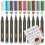 int!rend Metallic Marker 10 Farben permanent wasserfeste Stifte DIY Set, Stift für Steine, Holz, Leinwand, Scrapbooking, Glas, Fotoalbum, Gästebuch, schwarzes und weißes Papier
