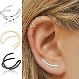 FENGLANG Ohr Fake Piercing Doppelring Ohrklemme Lippenpiercing aus Titan, Herren, Damen (Schwarz+Silber+Gold-3 Stücke)