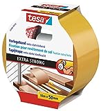 tesa doppelseitiges Verlegeband / Extra stark klebend - für alle Teppiche und PVC Beläge / Für Fußbodenheizung und feuchte Räume geeignet / 50mm x 10m
