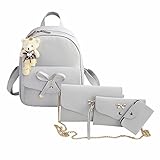 VJGOAL Damen Rucksack, 1 Sätze Frauen Mädchen Mode Rucksack Handtasche Schultertasche Schuleinkaufstasche Crossbody Frau Geschenke (4PCS, Grau)
