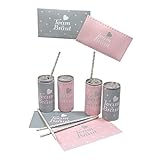 Frau WUNDERVoll® 24 Prosecco DOSEN Aufkleber, ROSA/GRAU, Team Braut inkl. Strohhalme/Hochzeit, Jungesellinnenabschied, JGA, Hochzeitsfeier, Mädelsabend, Geburtstag, Gastgeschenk