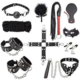 WeDol SM Set Bondageset Fesseln 11 Stück erotik Sexspielzeug für Anfänger Paare（halsband Handschellen Fußfesseln Bondage） schwarz