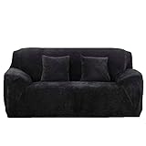 Dicke Sofaüberzüge, 1/2/3/4-Sitz-Überwurf, Sofa Schutzüberzug aus Samt. einfache Passform, Stretch-Material, Couch-/Bettüberwurf, schwarz, 2 Seater:145-185cm