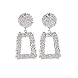 SO-buts Geometrische Ohrringe,Damen Anhänger Ohrringe,Lange Ohrringe aus Metall,Matte Trend Trapezförmige Ohrringe (Silber)