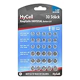 HyCell 30 x Knopfzellen-Sparset Alkaline / Je 5x LR621  LR736  LR626  LR1130  386A. LR1154 / Ideal für Autoschlüssel  TAN-Gerät  Kinderspielzeug  Uhren  Fernbedienung etc.