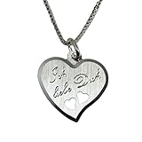 925 Silber Herz Anhänger mit 2 ausgestanzten Herzchen +Kette mit SOFORTGRAVUR + VORSCHAU: Vorderseite: Ich liebe Dich +Rückseite: Datum