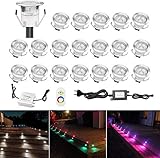 20er Set Bodeneinbaustrahler LED Ø30mm Aussen Treppen Einbaustrahler 0.3W IP67 Wasserdicht Boden Lampe RGB Farbwechsel-LED Terrasse Licht Küche Garten Einbauleuchten Poolbeleuchtung