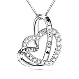 Kette Damen Sterling Silber Herz Anhänger Halskette I Love You Forever Zirkonia Ketten für Damen