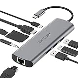 USB C Hub ZOETOUCH 9 in 1 Aluminium USB C Adapter mit HDMI 4K,Gigablit Ethernet RJ45,3 USB 3.0,SD/TF Kartenleser,3.5mm Audio Ausgang mit Typ C PD Ladung für Macbook,DELL XPS und mehr Type C Geräte