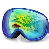 G4Free OTG Skibrille, Snowboardbrille, Antibeschlagbeschichtung, sphärisches Dual-Objektiv für Männer, Frauen und Jugendliche, 100% UV400-Schutz., Blue Frame Gold Lens