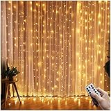 Greatever Lichtervorhang, 300 LEDs Lichterkettenvorhang 3M*3M IP65 Wasserfest 8 Modi Lichterkette Warmweiß für Weihnachten Party Schlafzimmer Innen und außen Deko