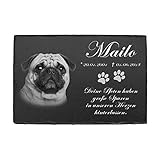 kultdog Tiergrabstein Grabplatte aus Schiefer Gedenkstein mit Foto Gravur Gedenktafel für Hund Katze und andere Haustiere Grabstein Grabschmuck personalisiert mit Ihrer Wunschgravur Pfote