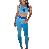 Morbuy Bekleidung Yoga Set, Komfort Damen Sport BH Jogginghose Sport Leggings Yoga Hose Trainingshose Sport Bustier ohne Bügel Yoga Fitness Training (S, Blau)