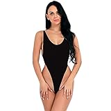 CHICTRY Damen Body Achselhemd Unterhemd Lingerie Dessous Top Transparent Bodysuit Push up Bikini Monokini Schwarz Weiß Schwarz One Size