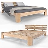 Homelux Holzbett Massivholz Bett Kiefer Doppelbett Balkenbett Bettgestell Bettrahmen Lattenrost 140 x 200 cm Natur
