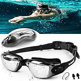 Zerhunt Schwimmbrillen für Erwachsene, Erwachsene Schwimmbrille mit Antibeschlag und UV Schutz, Ohrstöpsel & Nasenklammern mitgeliefert, für Männer Frauen Kinder(schwarz)