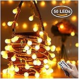 Greatever Lichterkette, 50 LED Lichterkette Warmweiß 5M mit 8 Modi Fernbedienung Batteriebetriebene IP65 Wasserdicht, Innen und Außen Deko für Weihnachten Party Garten Balkon
