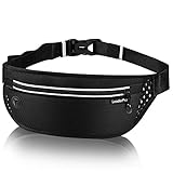 LeaderPro Flache Bauchtasche Hüfttasche Gürteltasche Reisegeldbeutel Enganliegend Wasserdicht Geldgürtel zum Sport Reisen Joggen für Damen und Herren Schwarz