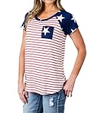 Sommer T-Shirt Damen Bequeme Rundhals Kurzarmshirts Tops Mode Pentagramm Gestreift Spleißen Tee Oberteile