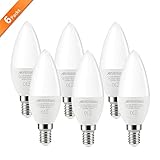ARVIDSSON E14 LED Kerze Glühbirne 6W ersetzt 60W, 500LM 3000K Warmweiß, C37 LED Brine Kleine Edison Schraube nicht dimmbar E14 Lampe warmweiss Opal Abdeckung Aluminium Innenstruktur, 6er Pack MEHRWEG