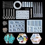 Jeteven Gießform Silikonform Kit Resin Mold Harz Form für Schmuckherstellung Anhänger Halskette Ohrringe Dekoration Schmuckständer DIY, über 70 verschiedenen Muster, inkl. Werkzeug Zubehör