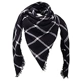 win.max Schal,Damen Schal,Tartan Streifen Plaid,Kariert übergroßer quadratisch Deckenschal,Qualität Deckenschal Winterschal,Oversized Fransen Poncho (Schwarz)