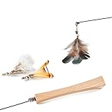 Creative Cat Teaser Katzenspielzeug Multi Feder und Trainingsgerät Holz interaktiven Zauberstab mit 3 natürlichen Federn für Katze Kätzchen