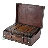 Vintiquewise Old Style Koffer/Dekorative Karton mit Träger, Holz, Antik Braun, Set von 2