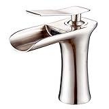 AIMADI Wasserhahn Wasserfall Waschtischarmatur Bad Mischbatterie Waschbecken Waschtisch armatur Badarmatur Badezimmer Gebürsteter Nickel