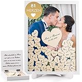 Fairytale Wedding © Gästebuch Hochzeit in schönem Holzrahmen - Hochzeitsgästebuch inkl. Herzen aus Holz - Bilderrahmen zum Befüllen mit Holzherzen