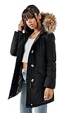 EightyFive EFW27 Damen Jacke Parka Mantel Winterjacke Echtfell Kapuze Warm Gefüttert Waschbar Schwarz Navy Khaki Rot, Größe:S, Farbe:Schwarz