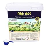 Zitronensäure 5 Kg; reine Premiumqualität, wasserfrei Pulver, NortemBio für ökologischen Produktion.
