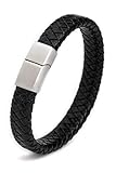 Simoleo 20cm Schwarz Männer-Armband Leder-Armreif Herren-Lederband Herrenarmreif Armschmuck Leder-Schmuck Herrenschmuck Armkette Flecht-Armband Leder-Wickelarmband Leder-Kette Armbändchen Edelstahl