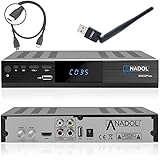 Anadol HD 222 Plus HD HDTV digitaler Satelliten-Receiver (WiFi, HDTV, DVB-S2, HDMI, 2X USB 2.0, Full HD 1080p, YouTube) [vorprogrammiert für Astra Hotbird Türksat ] inkl. HDMI Kabel – schwarz
