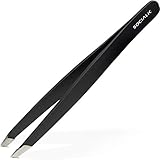 Socialic® Premium Augenbrauen Pinzette inkl. Augenbrauenbürste - Profi Edelstahl Pinzette schräg - 9,5 cm - zum Augenbrauen zupfen und zur Haarentfernung