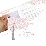 greetinks 10 x Taufkarten 'Cherry Blossom' in Weiß | Personalisierte Taufeinladungen zum selbst gestalten | 10 Stück Einladungskarten zur Taufe von Baby, Mädchen & Junge