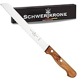 Schwertkrone Brotmesser Wellenschliff Olivenholz aus Solingen Klingenlänge 20 cm 8" rostfrei / Brotsäge